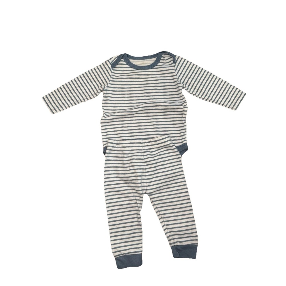 Primark 2 Piece Pajama Set Long Sleeve And Pants Blue White‎ Striped 6-9 Month